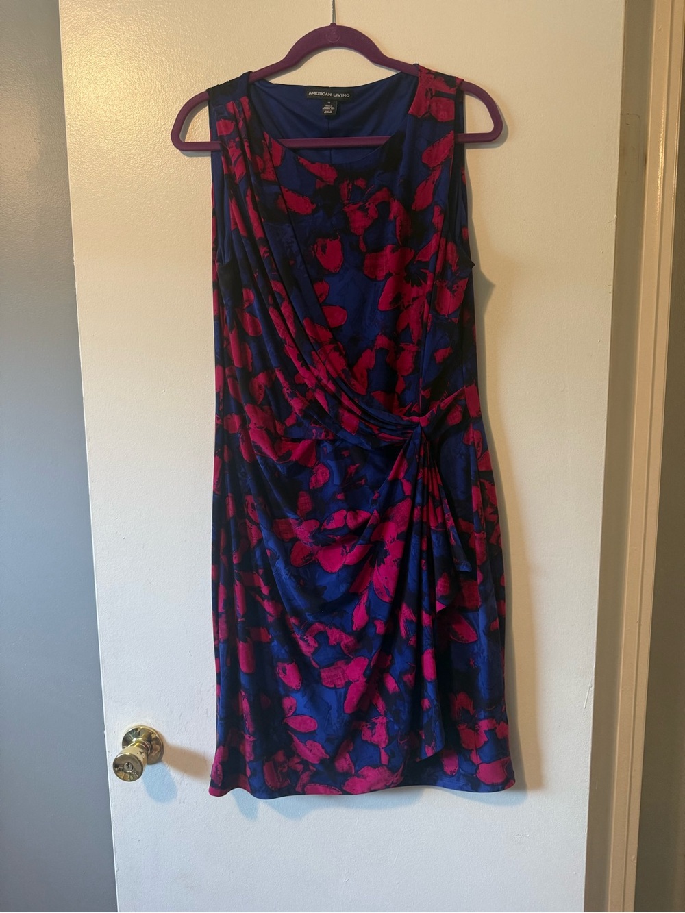 American Living Blue & Magenta Floral Faux-Wrap Midi Dress